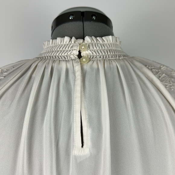 VINTAGE LOFT™️ Women's Size LP High Neck Embroidered Cream Long Sleeve Blouse - Picture 5 of 11